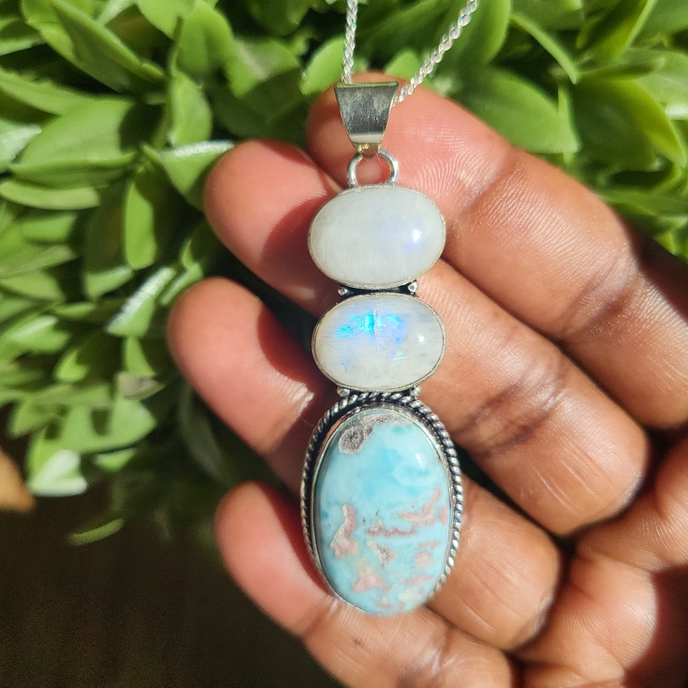 Rainbow Moonstone Necklace / Larimar / Necklace
